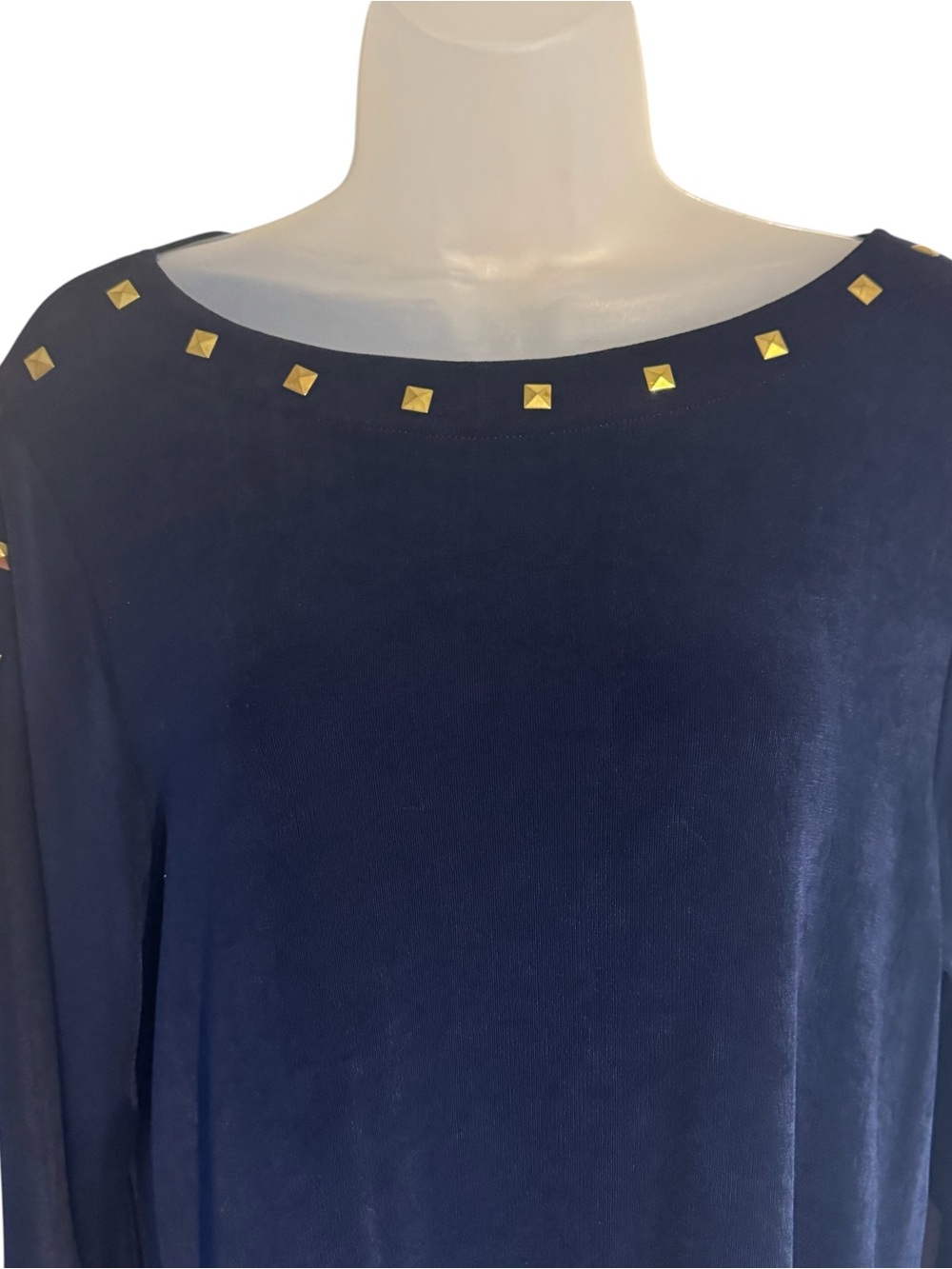 Chico's Navy Tunic w/Gold Stud Trim *TRAVELERS COLLECTION* LARGE/XLARGE #3 - Picture 2 of 8